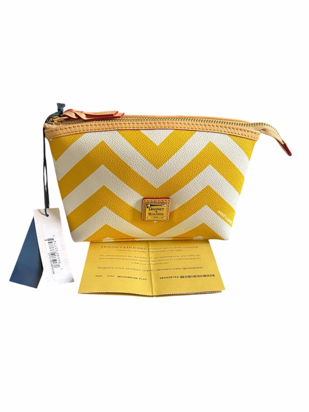 Dooney & Bourke Yellow Chevron Cosmetic Bag - NWT & Registration Card